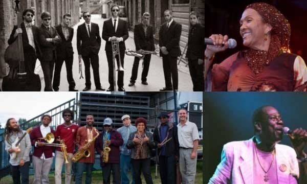 Clockwise from top; Soweto Ska Band, Marcia Griffiths, Leroy Sibbles, and the Skatalites 